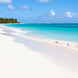 Caribbean Holidays, Antigua Beach Holidays, A wide, quiet white-sand beach on Antigua with clear turquoise water, gentle waves and bright May sunshine