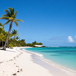 Caribbean Holidays, Antigua Beach Holidays, A wide white-sand beach in Antigua with calm turquoise water, palm trees and bright January sunshine