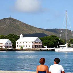 Caribbean Holidays, Antigua Couples Holidays, Couple exploring historic Nelson's Dockyard in Antigua with restored buildings, sailing boats and tropical hills
