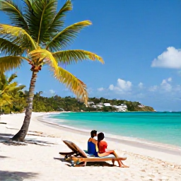 Caribbean Holidays, Antigua Couples Holidays, Romantic secluded beach in Antigua with turquoise water, palm trees and two beach loungers