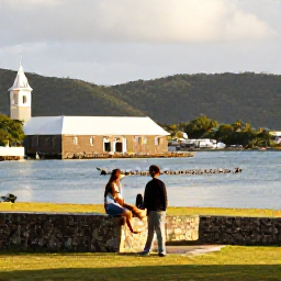 Caribbean Holidays, Antigua December Holidays, Couple exploring Nelson's Dockyard in Antigua, historic stone buildings, harbour and green hills in warm sunshine