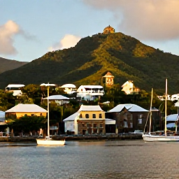 Caribbean Holidays, Antigua December, Nelson&rsquo;s Dockyard in Antigua at golden hour, historic stone buildings, sailing boats and green hills around English Harbour, high-quality travel photograph