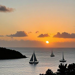Caribbean Holidays, Antigua December, Sunset overlooking English Harbour from Shirley Heights, Antigua, with sailing boats below and orange sky, atmospheric travel photography