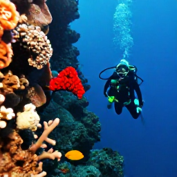 Caribbean Holidays, Antigua Diving May, An experienced scuba diver descending beside a reef wall near Antigua, with colourful sponges and tropical fish