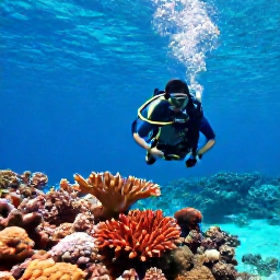 Caribbean Holidays, Antigua Diving October, Scuba diver exploring a colourful coral reef in clear turquoise water off Antigua, Caribbean