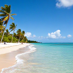 Caribbean Holidays, Antigua Diving, Relaxed beach scene in Antigua after a morning scuba dive, with palm trees and clear water