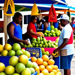 Caribbean Holidays, Antigua February Holidays, Colourful Antiguan market in St John's with fresh fruit, local crafts and friendly vendors during a sunny February morning