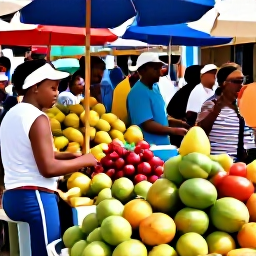 Caribbean Holidays, Antigua Holidays, A colourful Antigua market with fresh tropical fruit, local crafts and friendly shoppers in bright Caribbean sunlight