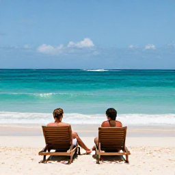 Caribbean Holidays, Antigua Honeymoons, A secluded Antigua beach with two sun loungers, turquoise water, gentle waves and a couple enjoying a quiet honeymoon day