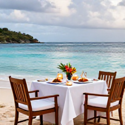Caribbean Holidays, Antigua Honeymoons, An intimate beachfront dinner for two in Antigua, with lanterns, tropical flowers, local dishes and the sea behind the table