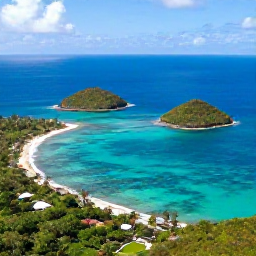 Caribbean Holidays, Antigua Instagram Hotspots, Aerial-style photograph of Antigua&rsquo;s turquoise coastline and small offshore islands, lush landscape and brilliant Caribbean water