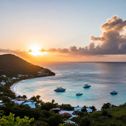 Caribbean Holidays, Antigua Instagram Hotspots, Sweeping February sunset panorama from Shirley Heights overlooking English Harbour, turquoise sea and anchored yachts