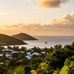 Caribbean Holidays, Antigua Instagram Spots, A bright panoramic view of Shirley Heights in Antigua at sunset, with English Harbour, sailing boats and green hills below
