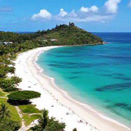 Caribbean Holidays, Antigua Instagram Spots, Aerial-style view of Half Moon Bay in Antigua, showing a sweeping white beach, clear turquoise water and green vegetation