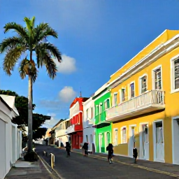 Caribbean Holidays, Antigua January Holidays, Bright January morning in St John's, Antigua, with colourful colonial buildings, palm trees and people exploring the historic streets