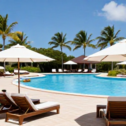 Caribbean Holidays, Antigua January Holidays, Elegant all-inclusive beach resort in Antigua with palm-lined pool, sun loungers and guests enjoying a relaxed January holiday