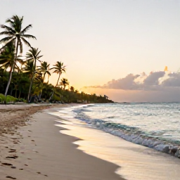 Caribbean Holidays, Antigua July Beaches, A peaceful Antigua beach at dusk with gentle waves, warm golden light and palm trees along the shore