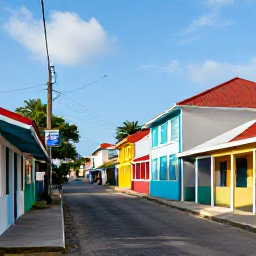 Caribbean Holidays, Antigua June Holidays, Colourful Antiguan village street with local shops, island architecture and friendly residents on a sunny June morning