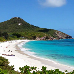 Caribbean Holidays, Antigua June Holidays, Half Moon Bay in Antigua with striking turquoise water, soft white sand, green hills and a few visitors enjoying the beach