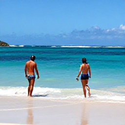 Caribbean Holidays, Antigua June Holidays, Relaxed Caribbean beach in Antigua with snorkellers, colourful reef fish and gentle waves under a clear blue sky
