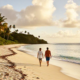 Caribbean Holidays, Antigua Luxury December, A couple enjoying a peaceful luxury holiday in Antigua, walking along a quiet beach at golden hour
