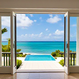 Caribbean Holidays, Antigua Luxury December, An elegant Antigua resort suite with open doors leading to a private terrace overlooking the Caribbean Sea