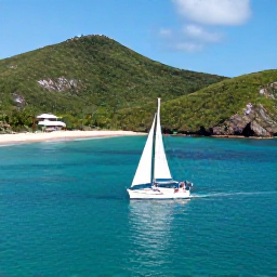 Caribbean Holidays, Antigua Luxury Holidays, A couple sailing along the Antigua coastline in June, passing green hills, secluded coves and clear Caribbean water