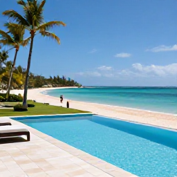 Caribbean Holidays, Antigua Luxury Holidays, Elegant Antigua hotel terrace overlooking a secluded beach, private plunge pool, palm trees and blue Caribbean water