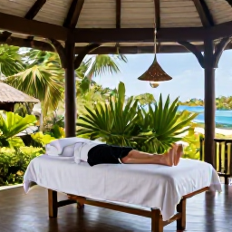Caribbean Holidays, Antigua Luxury Holidays, Luxury spa treatment in a serene Antigua setting, open-air pavilion, tropical greenery and soft natural light