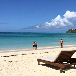 Caribbean Holidays, Antigua Luxury October, Secluded Antigua beach with a luxury sun lounger, clear Caribbean water and a couple walking along the shore
