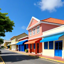 Caribbean Holidays, Antigua March Holidays, Visitors exploring the colourful streets and historic buildings of St John's Antigua, with local shops and Caribbean details
