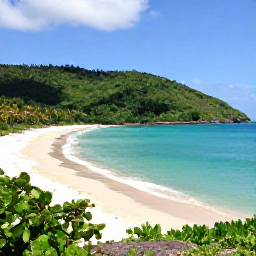 Caribbean Holidays, Antigua Nature Holidays, A bright March morning on Antigua, showing a quiet turquoise bay, white sandy beach, green hills and a few native palm trees