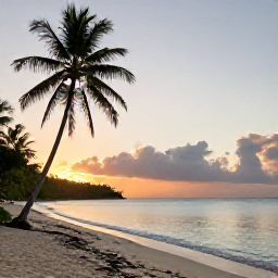 Caribbean Holidays, Antigua Nature Holidays, A quiet Antigua beach at sunset in February, with palm trees, calm turquoise sea and a natural sandy shoreline