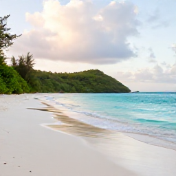 Caribbean Holidays, Antigua Nature Holidays, A quiet Antigua beach in August with turquoise water, green vegetation and soft morning light