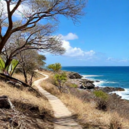 Caribbean Holidays, Antigua Nature Holidays, A scenic hiking trail through Antigua's dry woodland leading towards a rocky coastline and wide blue sea
