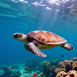Caribbean Holidays, Antigua Nature Holidays, A sea turtle swimming above a clear coral reef near Antigua, with colourful fish and sunlight filtering through the water