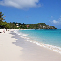 Caribbean Holidays, Antigua Nature Holidays, A sunny February morning at Half Moon Bay in Antigua, with turquoise water, pale sand, low green hills and a few relaxed visitors