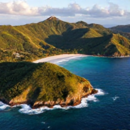 Caribbean Holidays, Antigua Nature Holidays, Aerial view of Antigua's green hills, turquoise bays and rugged coastline in warm Caribbean sunlight