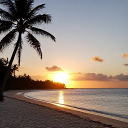 Caribbean Holidays, Antigua Nature Holidays, Empty Antigua beach at sunset in September, golden light, calm Caribbean water and palm trees