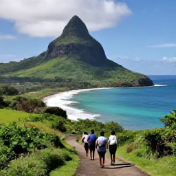 Caribbean Holidays, Antigua Nature Holidays, Hikers following a coastal trail towards a viewpoint over Antigua's bays and green hills