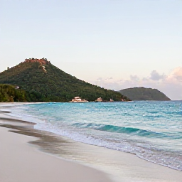 Caribbean Holidays, Antigua Nature Holidays, Quiet tropical beach in Antigua in September, turquoise sea, green hills and soft morning light
