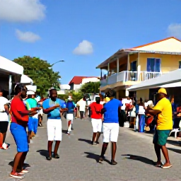 Caribbean Holidays, Antigua November, Colourful Antigua street festival in November with local musicians, dancers and visitors enjoying Caribbean culture