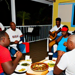 Caribbean Holidays, Antigua November, Friendly evening cultural event in Antigua with local food, live Caribbean music and visitors meeting residents