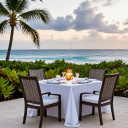 Caribbean Holidays, Antigua October, Elegant beachfront dinner at an adults-only Antigua resort in October, candlelit table, tropical foliage and ocean view