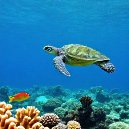 Caribbean Holidays, Antigua Scuba Diving, A green sea turtle swimming above a coral reef with tropical fish near Antigua