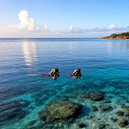 Caribbean Holidays, Antigua Scuba Diving, Divers swimming above a shallow Caribbean reef near Antigua during a calm, sunny morning