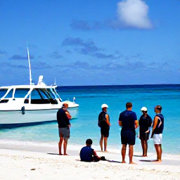 Caribbean Holidays, Antigua Scuba Diving, Friendly Antigua dive instructor briefing a small group beside a dive boat on a sunny Caribbean beach