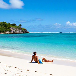 Caribbean Holidays, Antigua Solo Holidays, A lone traveller relaxing on a white sandy beach beside clear turquoise water in Antigua