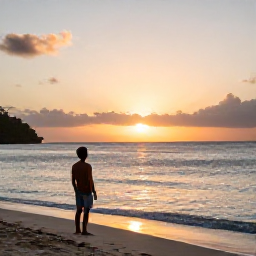 Caribbean Holidays, Antigua Solo Holidays, Peaceful Antigua coastline at sunset with a solo traveller looking across the Caribbean Sea