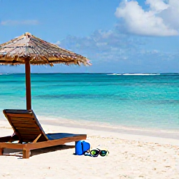 Caribbean Holidays, Antigua Solo Holidays, Solo traveller relaxing on a quiet Antigua beach with calm turquoise water, snorkelling gear and a shaded sun lounger